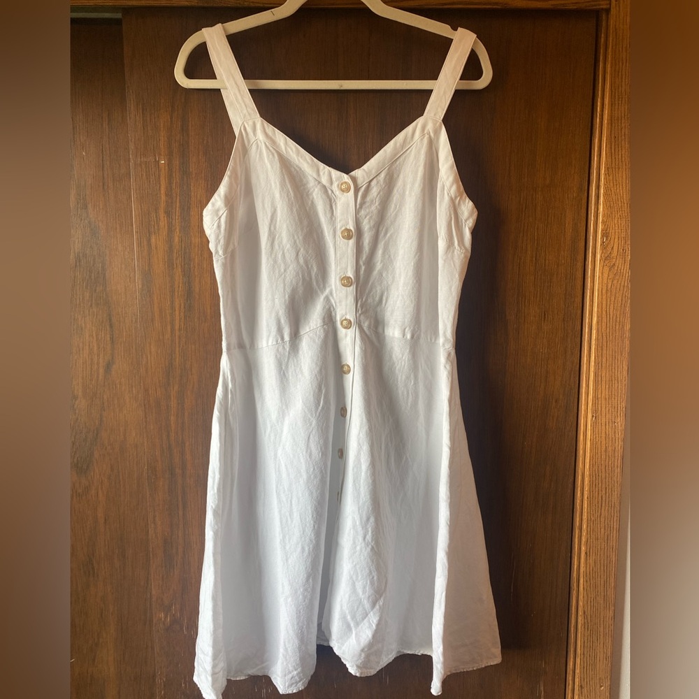Loft Linen Blend‎ Strappy Button Flare Dress - Picture 4 of 6